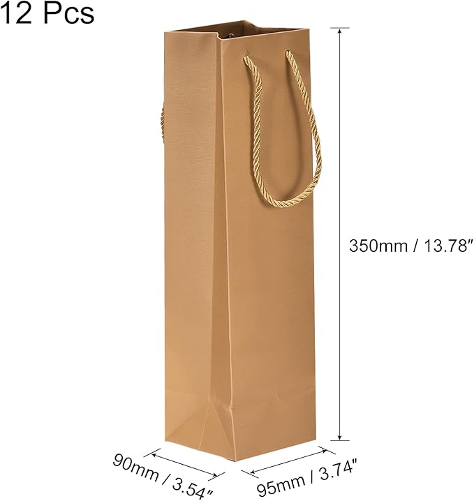 uxcell Wine Bags, 12pcs Khaki 4 x 4 x 14 In Wine Gift Bags with Rope Handles Paper Wine Tote Bag for Wedding Birthday Christmas Party Supplies