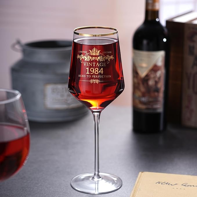 MOMRNTAIL Vintage 1984 40TH Birthday Goblet Gifts, 16OZ Goblet Wine Glass, 40 Year Old Birthday Decorations For Women men, Funny 40 Bday Gifts Idea For Friends, Sister,Dad, Mom - Turning 40 Present