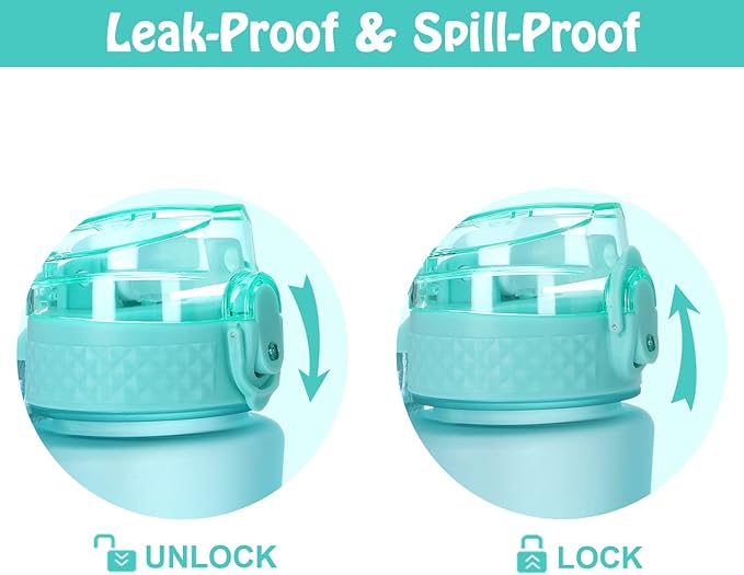 OLDLEY Replacement Straw Lid for 15 oz Water Bottle, Leakproof Spillproof Dustproof One-Click Open Cap with Carry Strap