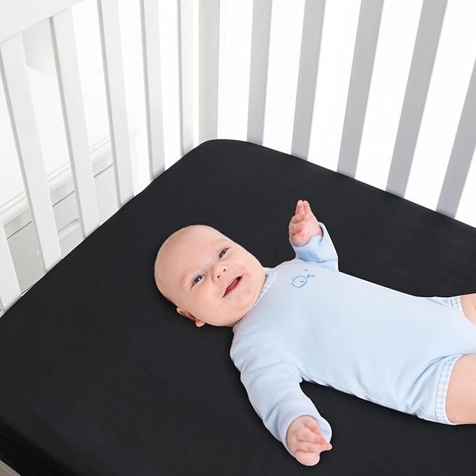 Waterproof Crib Sheets for Boys 2 Pack, Fitted Baby Crib Sheet Neutral 52" x 28" for Standard Crib and Toddler Bed Mattress, Soft and Breathable Kid Toddler Sheets for Boys or Girls, Black