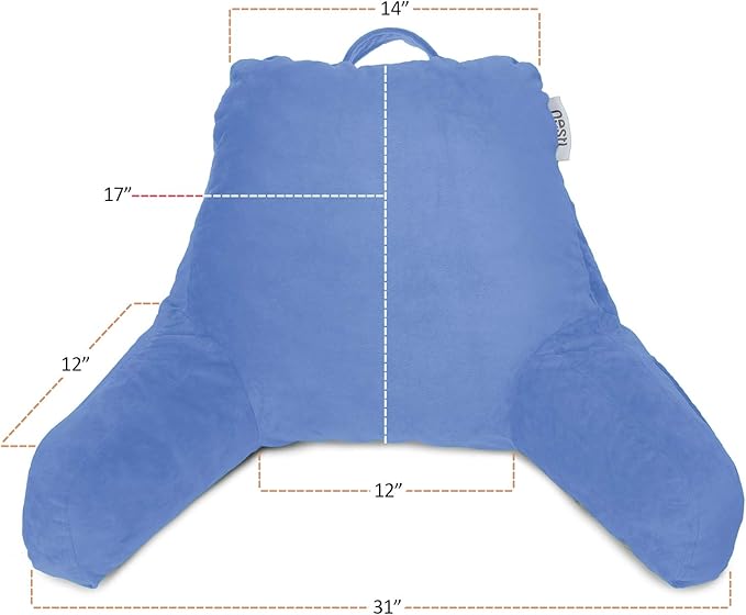 Nestl Reading Pillow Standard Bed Pillow, Back Pillow for Sitting in Bed Shredded Memory Foam Chair Pillow, Reading & Bed Rest Pillows Calm Blue Back Pillow for Bed, Bed Chair Arm Pillow with Pockets