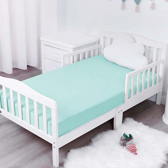 Waterproof Crib Sheets for Boys 2 Pack, Fitted Baby Crib Sheet Neutral 52" x 28" for Standard Crib and Toddler Bed Mattress, Soft and Breathable Kid Toddler Sheets for Boys or Girls, Grey & Aqua Blue