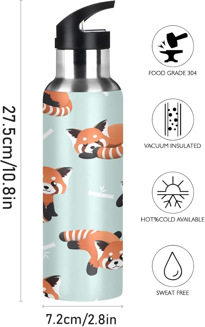 Blueangle Cute Red Panda Water Bottle with Straw, Insulation Stainless Steel Water Bottle BPA Free Water Jug for Fitness Camping Outdoor Sports