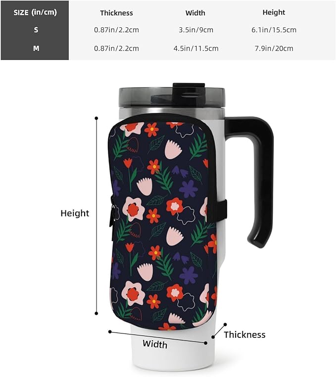 Water Bottle Pouch for Stanley Cup 40oz 30oz,Personalized Gym Purse for Men Women, Tumbler Pouch with Versatile Pocket Water Bottle Bag for Cards, Keys, Phone Botanical Leaf