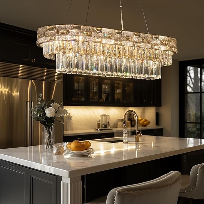 Gold Oval 12-Light Modern Crystal Chandelier for Dining Room Kitchen Island Bar, L34.3 Inch