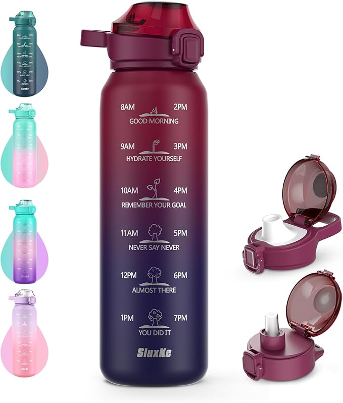 Sports Water Bottle 18/10 Stainless Steel 32oz with 2Lids, 1000ml Insulated Water Bottle Double Walled with Handle, Metal Canteen Keep Cold 48H Hot 24H for Men, Women & Kids