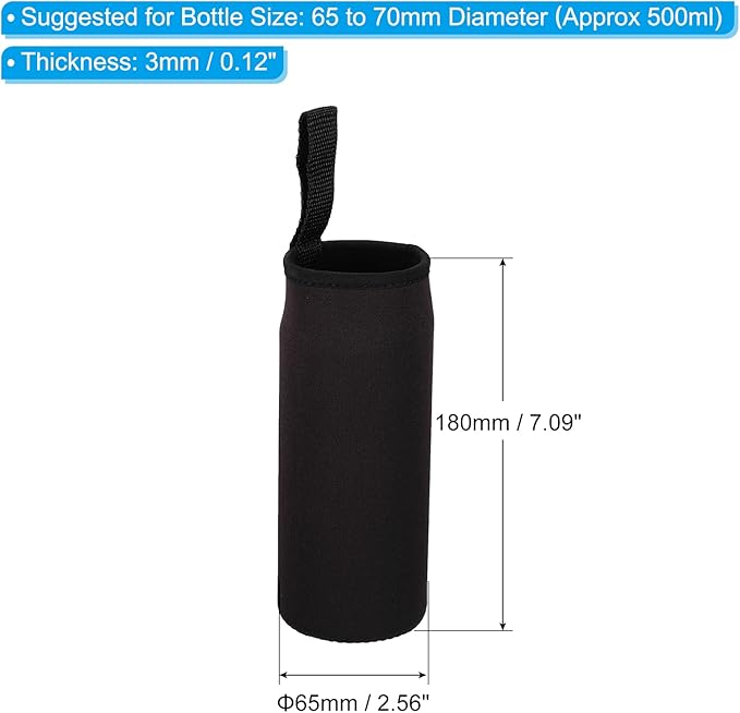 PATIKIL 65mmx180mm Water Bottle Sleeve, 4 Pack Neoprene Insulated Bottle Bag Holder Carrier Pouch with Finger Strap, Black