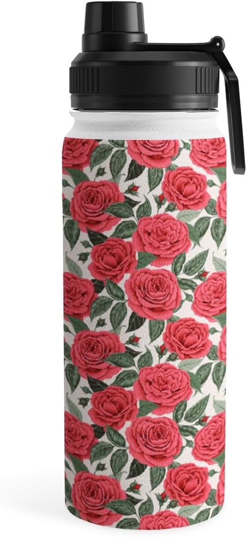 Deny Designs Water Bottle, Sport Lid 18 oz, Avenie A Realm Of Red Roses