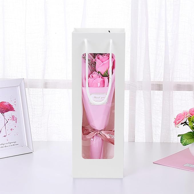 Ssyuysto 12 Pcs White Wine Gift Bags With Handle for Wine Bottles Gifts,4.9"x3.34"x14.1" Sturdy Kraft Paper Wine Bags With Window for Wedding Anniversary Birthday Party Christmas Thanksgiving