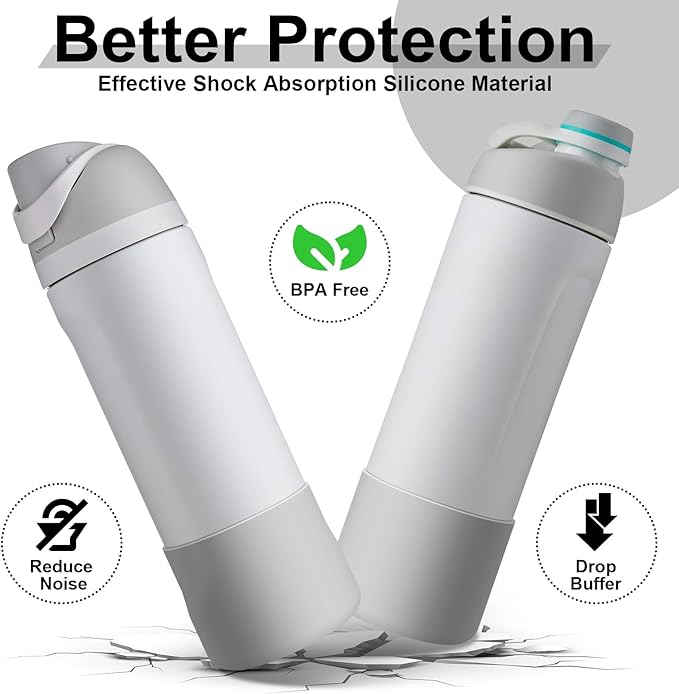 2PCS Silicone Water Bottle Boot for Owala 24oz 32oz 40oz, Anti-Slip Protective Sleeve Bottom Bumper Protector for FreeSip, Twist, and Flip Stainless Steel Water Bottles