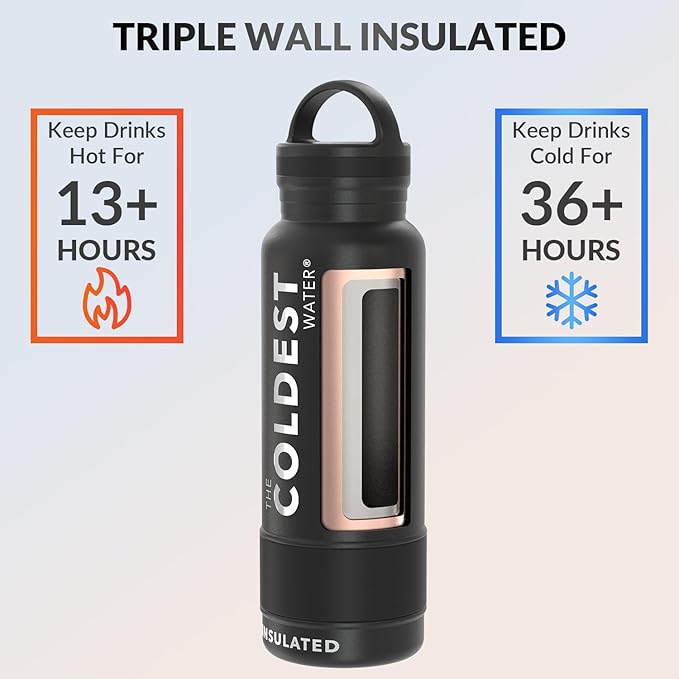 Coldest Insulated Water Bottle with Handle Lid | Leak Proof, Insulated Modern Stainless Steel, Triple Walled, Sport Thermos Bottles, Metal Flask | 21oz