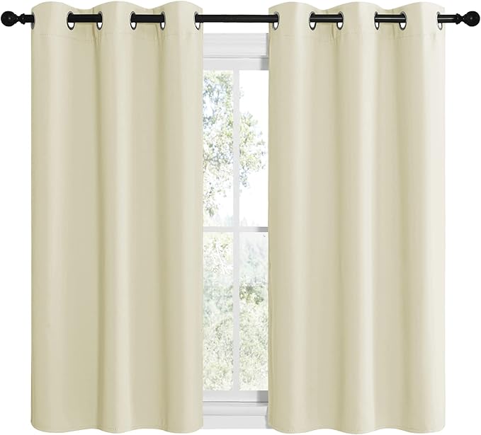 NICETOWN Kitchen Curtains for Decoration, Thermal Insulated Grommet Room Darkening Draperies/Panels for Laundry (Beige, 2 Panels, W42 x L48 inches)