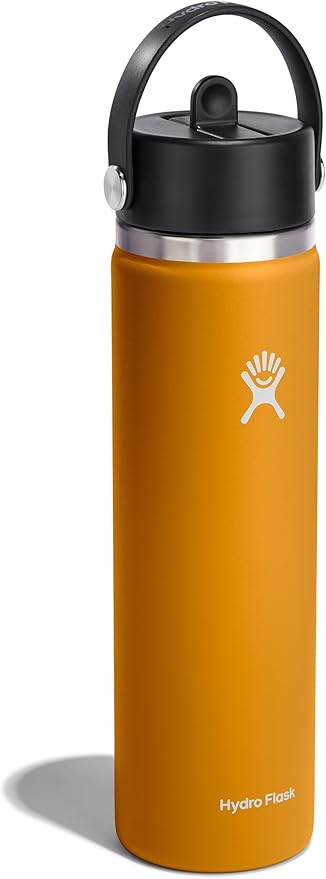 HYDRO FLASK Wide Mouth vacuum insulated stainless steel water bottle with leakproof closeable straw lid for cold water drinks, sports, travel, car and school