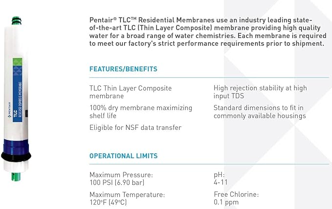 Pentair Pentek TLC-24 Reverse Osmosis Membrane, TLC Thin Layer Composite Residential Membrane Replacement, 24 GPD Flow Rate