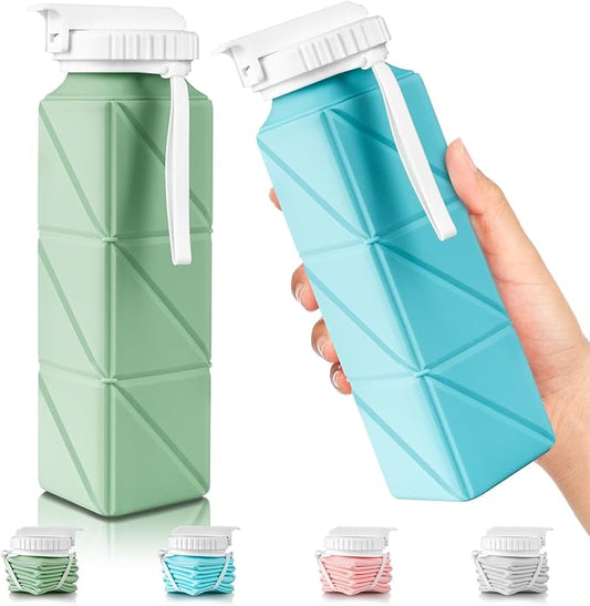 Collapsible Travel Water Bottles, Food Grade BPA Free Silicone Foldable Water Bottle, Leakproof Portable Expandable Water Bottles for Traveling, Camping, Hiking, Cycling & Sports Outdoor 620ml(2 Pack)