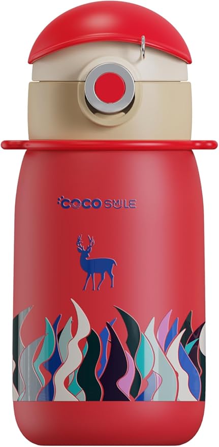 Thermal Vacuum Insulated Water Bottle with Straw & lid - Durable & Premium Design - Easy Open Button, Food Grade Stainless Steel - Dishwasher Safe kids cup (17 Oz)