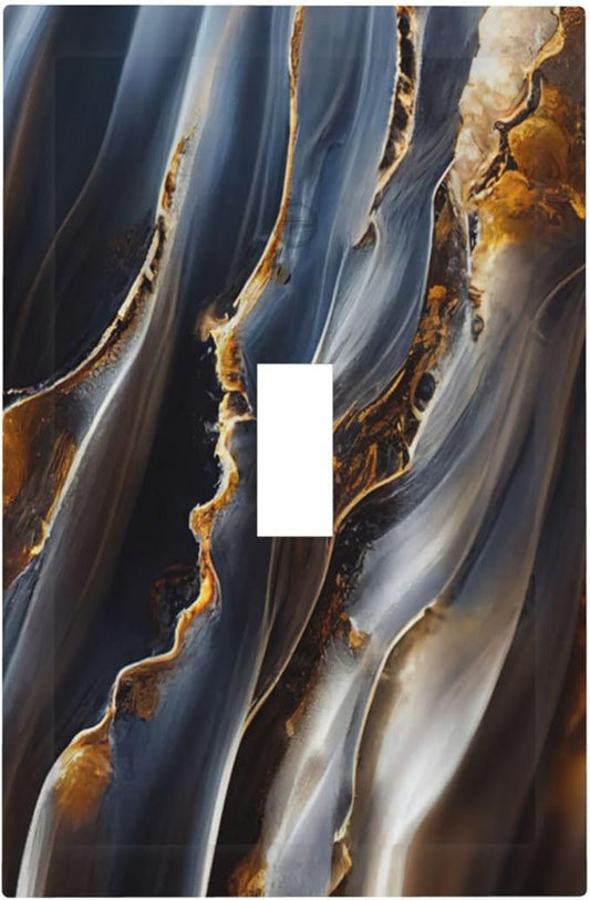 Gradient Abstract Ripple Blue Gold Marble Printed 1 Gang Light Switch Covers Single Toggle Wall Plate Decorative Switchcover Electrical Switchplate for Kitchen Bathroom Bedroom Decor