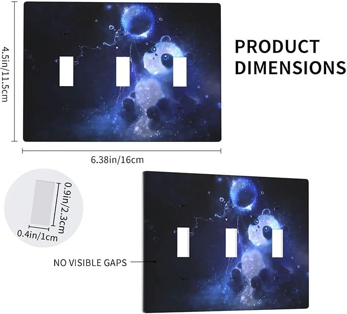 Cute Baby Panda Light Switch Cover Wall Plate Decorative 3 Gang Triple Toggle Covers Blue for Playrooms Bathrooms Farmhouses Living Room 4.5 x 6.38 in