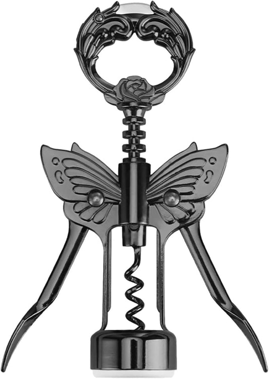 Wine Opener, 3 in 1 Zinc Alloy Premium Wing Corkscrew Wine Bottle Opener with Multifunctional Bottles Opener and Serrated Foil Cutter for Wine and Beer (Black)