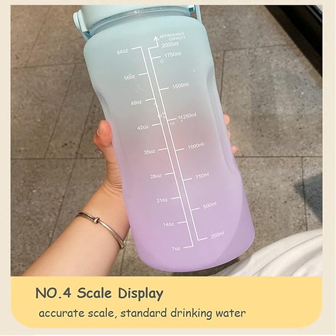 Sports Graduated Water Bottle 2000ml Simple Portable Thermo mug with Straw Lid, Perfect for Outdoor Travel or Gift for Your Family and Friends