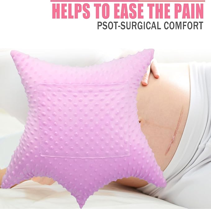 Star Hysterectomy Abdominal Pillows with 2 Pockets, Stomach Pillow after Surgery C-Section Tummy Tuck Support Gifts with Hands Placement Pouch Endometriosis Comfort Recovery Women Men Lavender