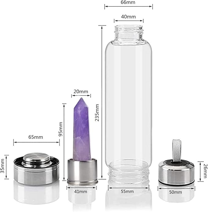 Natural Amethyst Glass Water Bottle Vitality Crystal Energy Stick Water Cup Sports Portable Drinking Water Bottle Gemstone Setting Balance Healing Women Men Gifts