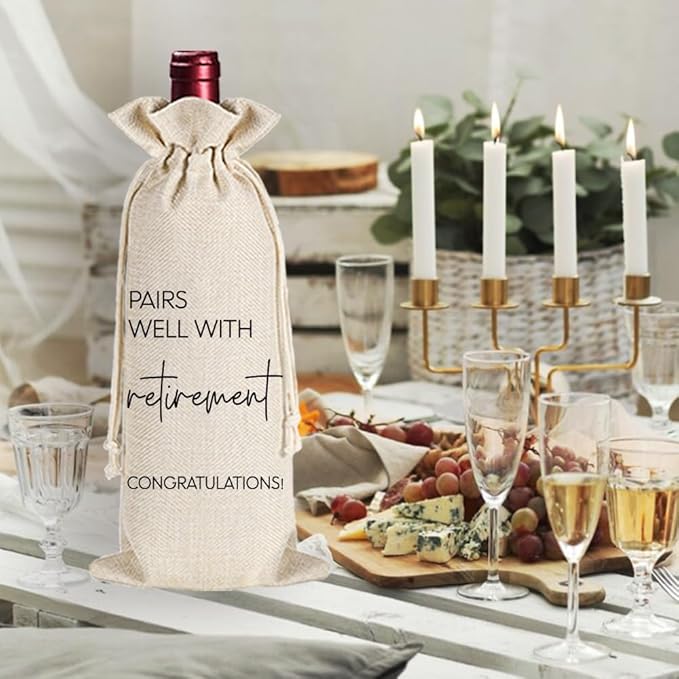 Pairs Well With Retirement Wine Bag, Colleague Farewell Retirement Gifts for Women Men, Coworkers Leaving Going Away Gifts Wine Bag Here's to Your Next Chapter Card New Job Gift-20