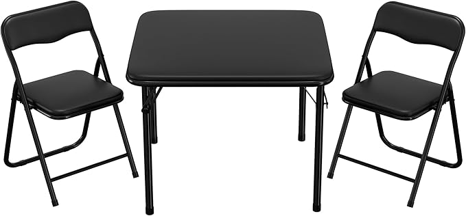 IDEALHOUSE Boys and Girls Folding Table and Chairs Set of 3, Portable Table and Chair with Pu Soft Cushion,Suitable for Eating,Reading and Playing