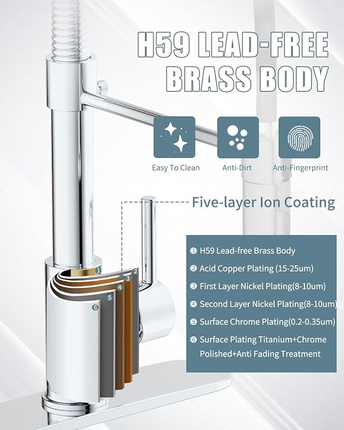 Kitchen Faucet with LED Light, Chrome Faucet with Soap Dispenser, Faucet for Kitchen Sink, Single Handle Stainless Steel Kitchen Sink Faucets with Pull Down Sprayer, Camper Farmhouse RV Sink Faucet