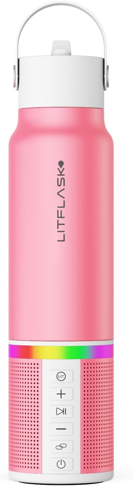 Smart Water Bottle with Premium Bluetooth Speaker, Portable Charger, LED Light, Hands-Free Mic, Insulated Stainless Steel, Straw Lid, BPA-Free, 20oz - Mix & Match Colorways