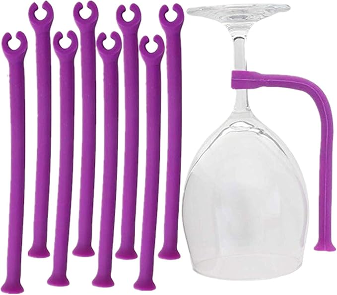 8 Pack Silicone Stemware Saver Flexible Stemware Holder Dishwasher Wine Glass Protector Tether Silicone Dishwasher Attachment Purple by PPX