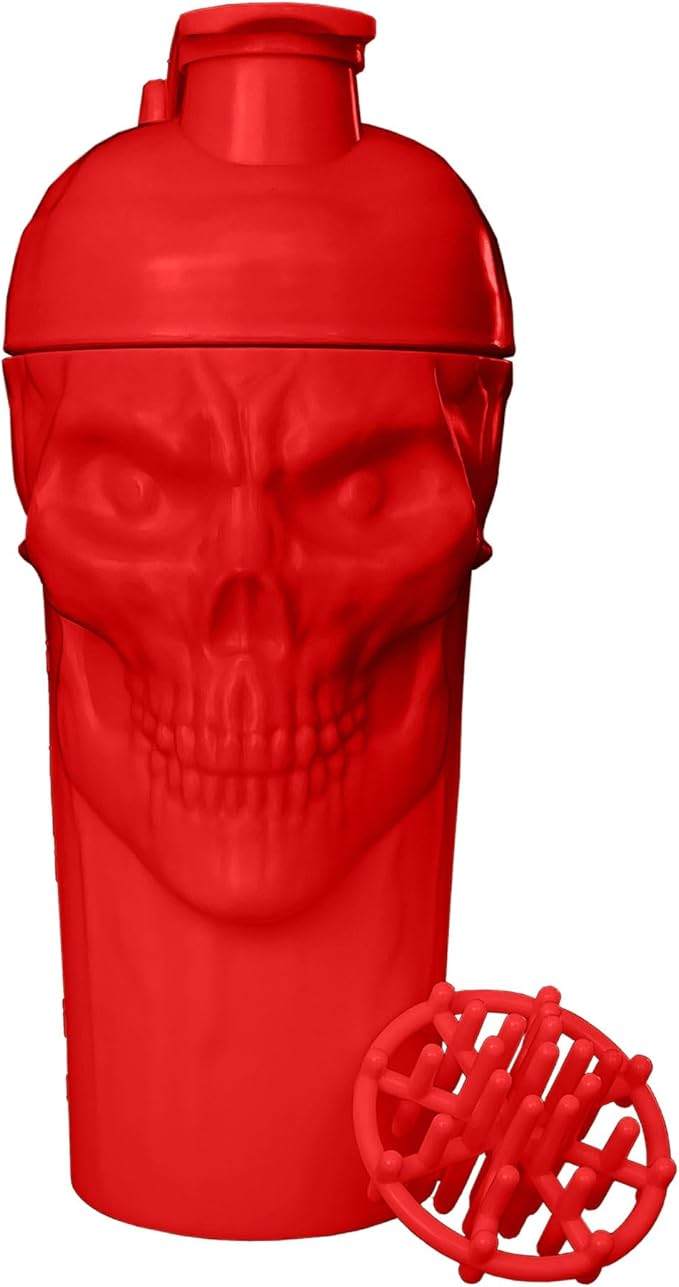 JNX SPORTS The Curse! Skull Shaker Bottle, 24-Ounce, Red Limited Edition, Supplement Mixer with Classic Loop Top