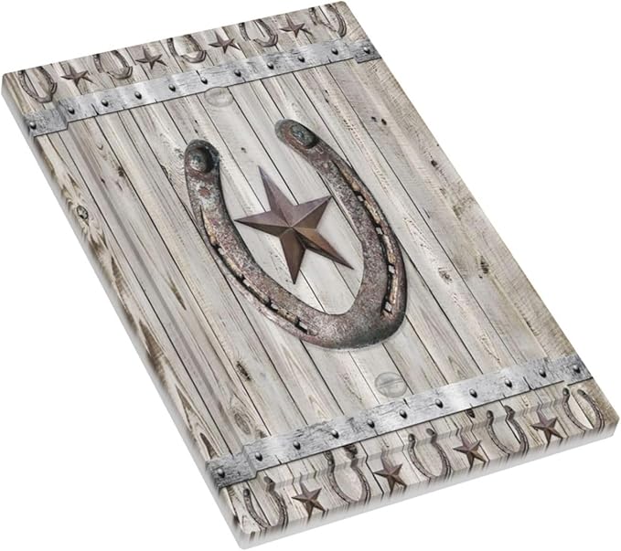 Rustic Western Wood Barn Door Horseshoe Iron Star 1 Gang Light Switch Covers No Device Wall Plate Decorative Blank Switchplate Electrical Faceplate for Farmhouse Country Bedroom Decor