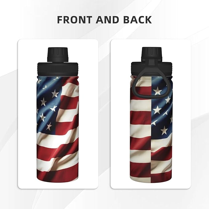 Cerburny Insulated Water Bottle Red USA Flag 18 oz Stainless Steel Bottles With Lid Leak Proof Gym Sport Water Jug For Men Women Adults