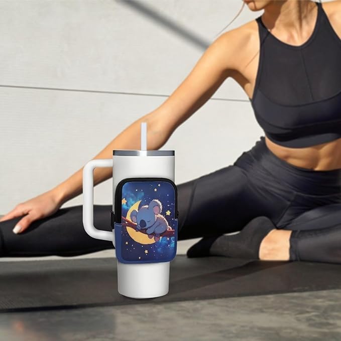 Koala Galaxy Stanley Cup Pouch with Adjustable Strap Water Bottle Storage Bag 20oz-40oz IceFlow Tumbler Pouch for Stanley Accessories
