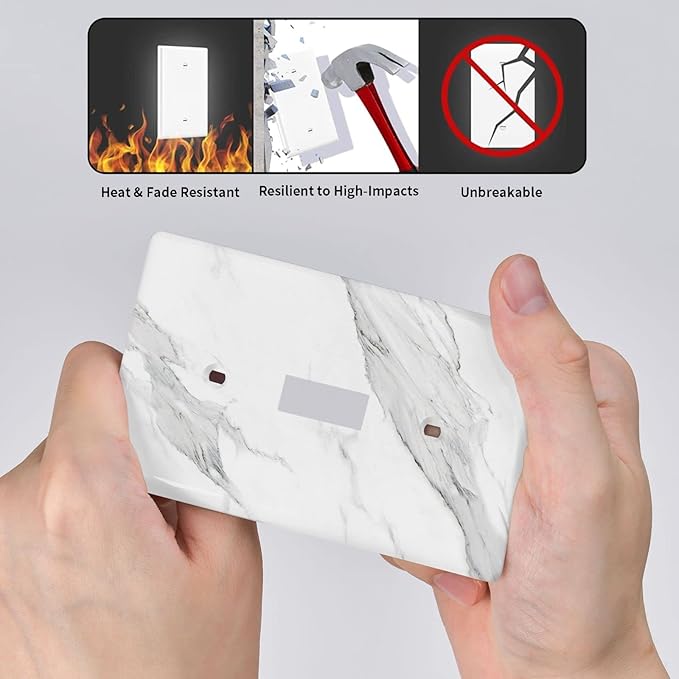 Marble Grey Wall Plate Decorative Light Switch Cover 1-Gang Single Toggle Faceplate for Bathroom Farmhouse Kitchen Bedroom White