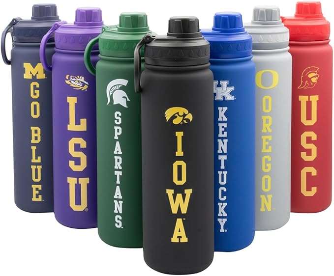 University of Iowa Water Bottle - Black Double Walled Stainless Steel 24 oz Keeps Drinks Cold or Hot