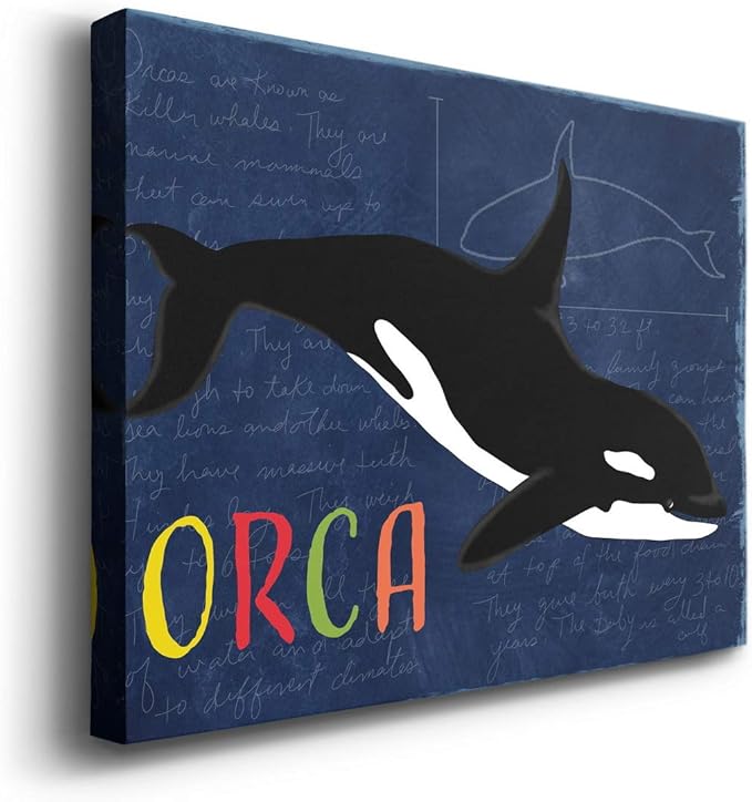 Renditions Gallery Canvas Animal Wall Art Modern Decorations Paintings Colorful Playful Orca Abstract Black & White Vibrant Artwork Canvas Prints for Kids Bedroom Nursery - 12"x18" LT33