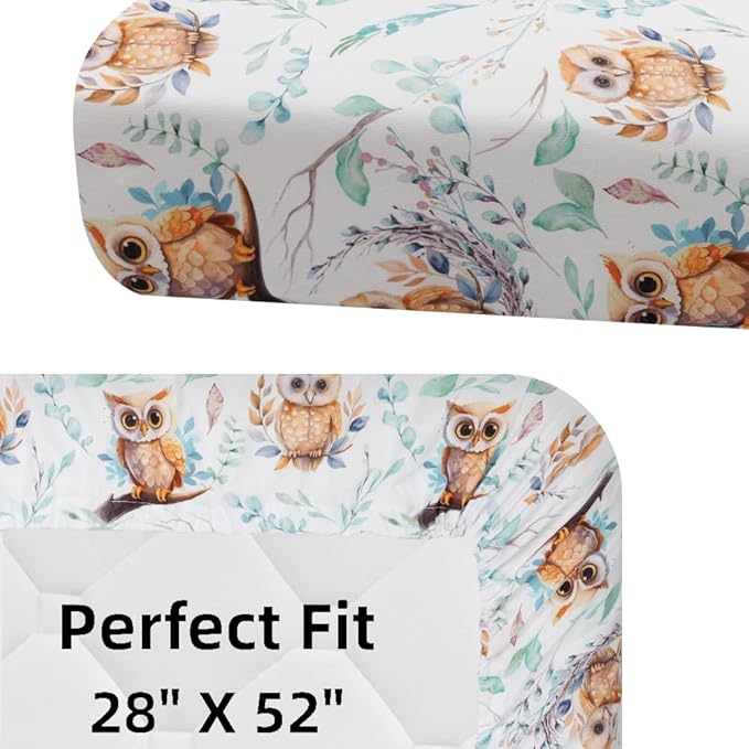 4 Pack Woodland Forest Animals Wood Neutral Unisex Fitted Baby Crib Sheets Set for Baby Boys or Girls (Paint Fox, 52 * 28)
