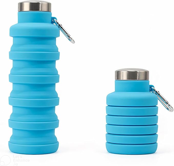 Foldable Water Bottle, 500 ml, BPA Free, Silicone Bottle for Travel, Gym, Cycling, Hiking (Blue)