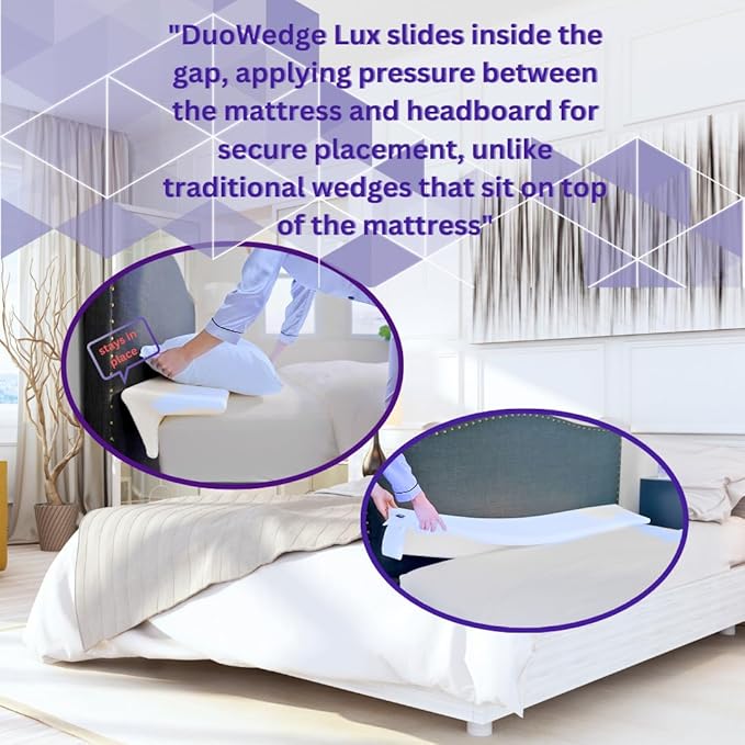 Bed Wedge Pillow for headboard Mattress Gap DuoWedge lux. The Perfect Filler for Gaps up to 7" (Grey, Twin 39")