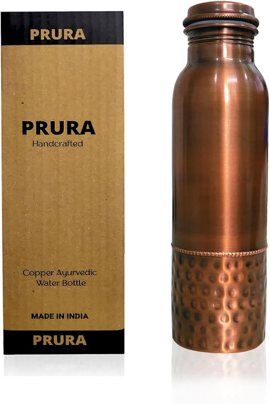 Hammered Curved Copper Water Bottle - Seamless Leak Proof Joint Less Water Bottle for Ayurvedic Benefits (Design 4)