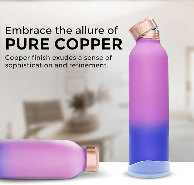 Copper Water Bottle 30 oz 900 ml | 100% Pure Copper With Added Health Benefits | Ergonomic Design | Water Bottle for School, Office | Leakproof, Durable, Lightweight | Easy to Clean, Ombré Pink
