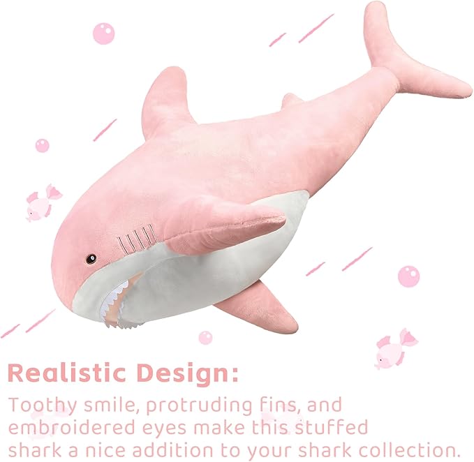 MorisMos Giant Shark Stuffed Animal, Chubby Shark Pillow Baby Shark Plush Toy Cute Stuffed Shark Plush Big Shark Plush Pillow for Kids, Pink, 51in