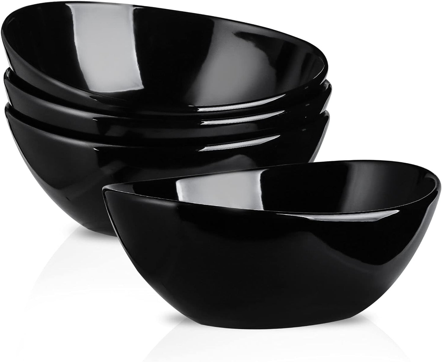 Hasense Serving Bowls, Porcelain Soup Bowls Set of 4, 36 OZ Black Serving Dishes for Entertaining, Perfect for Salad Side Dishes Pasta Popcorn, Dishwasher Microwave Safe