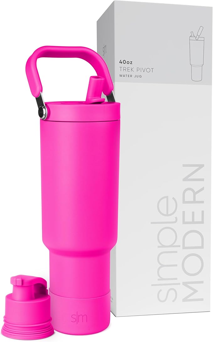Simple Modern Trek Pivot | 40oz Flip Straw Tumbler with Handle | Water Bottle & Boot | Interchangeable Straw & Chug Lids | Insulated Stainless Steel Jug | Gym Sports Outdoors | Raspberry Vibes