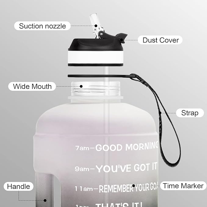 QuiFit Motivational Gallon Water Bottle - with Straw & Time Marker BPA Free Large Reusable Sport Water Jug with Handle for Fitness Outdoor Enthusiasts Leak-Proof