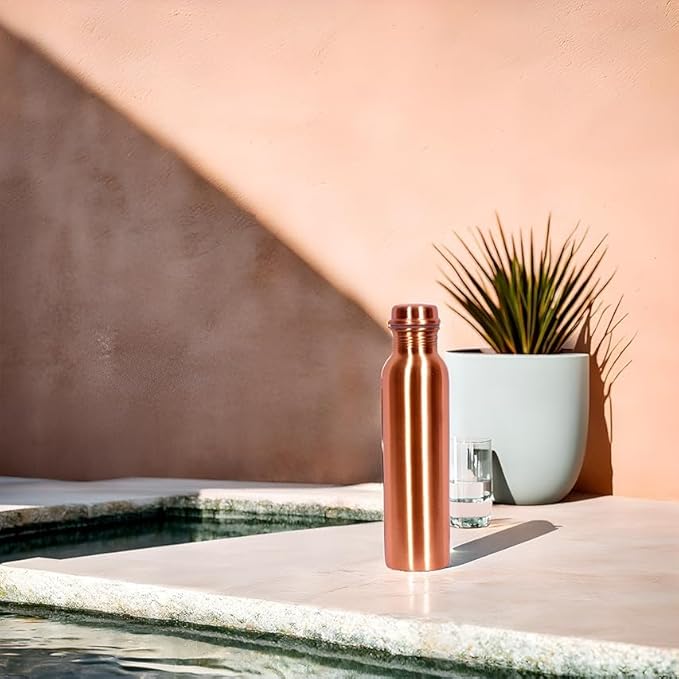 Copper Bottle For Drinking Water 33 Oz Ayurvedic Leak Proof Smooth Finish Plain Design Durable Lightweight Hand Washable Vessel Clean Cool Water Natural Mineral Boost Energy Safe Water Utensil