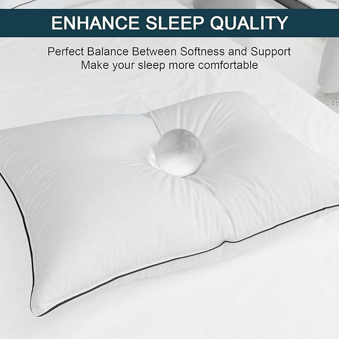 Hungarian Goose Down Pillows Queen Size, Bed Pillows for Sleeping, Pillow for Back, Stomach or Side Sleepers, Ultimate Comfort, 2 Pack, Queen (20" x 28")