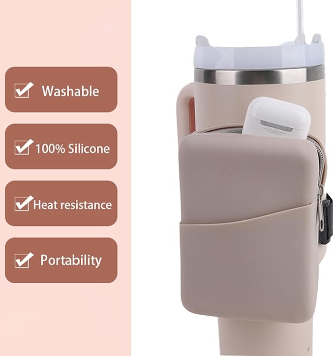 Water Bottle Pouch for Stanley Quencher Adventure 40oz & Stanley IceFlow 20oz 30oz, Silicone Design Tumbler Pouch for Phone, Card, Keys, Earphone (Purple)